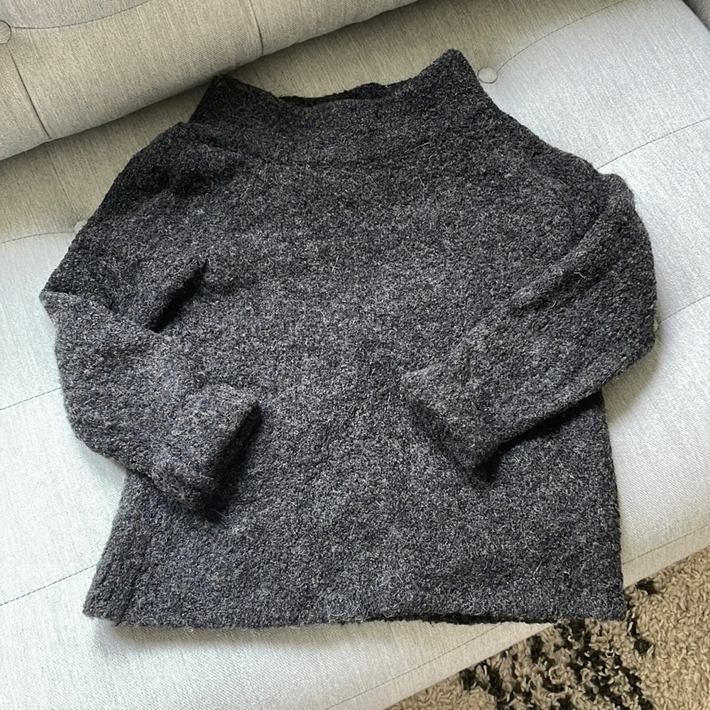 Anthropologie boiled wool mock neck sweater charcoal grey XSP